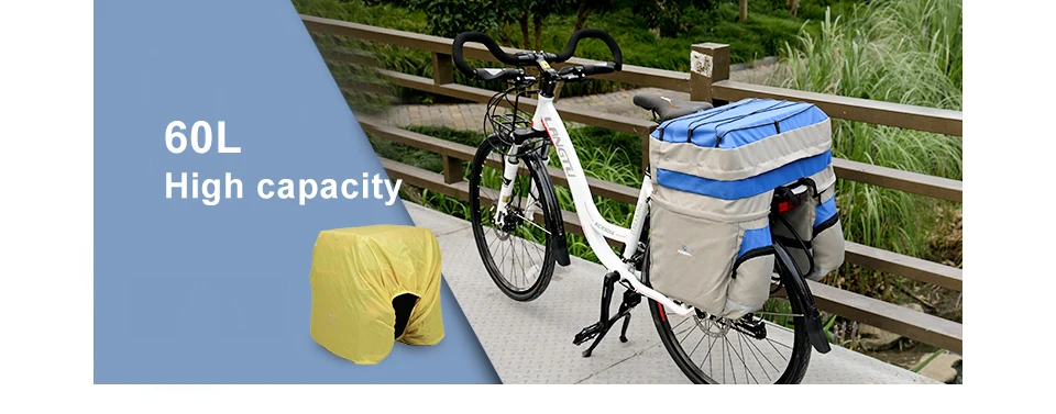 Discount ROSWHEEL 60L Bicycle Bag Black Blue Red Double Bicycle Rear Seat Rack Trunk Bag Handbag Pannier Bike accessories 0