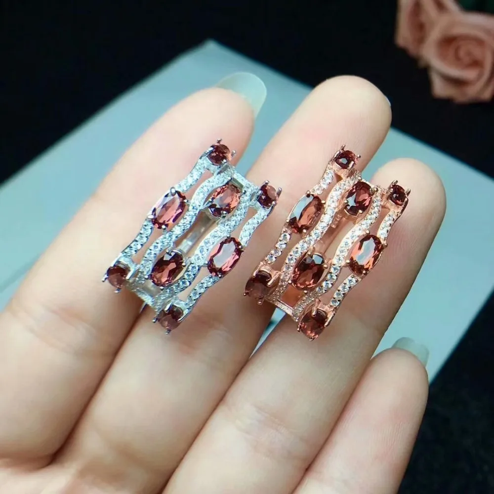 

SHILOVEM 925 silver natural red garnet rings open trendy party wholesale Fine women Birthday gift new 3*3mm plant cj030501ags