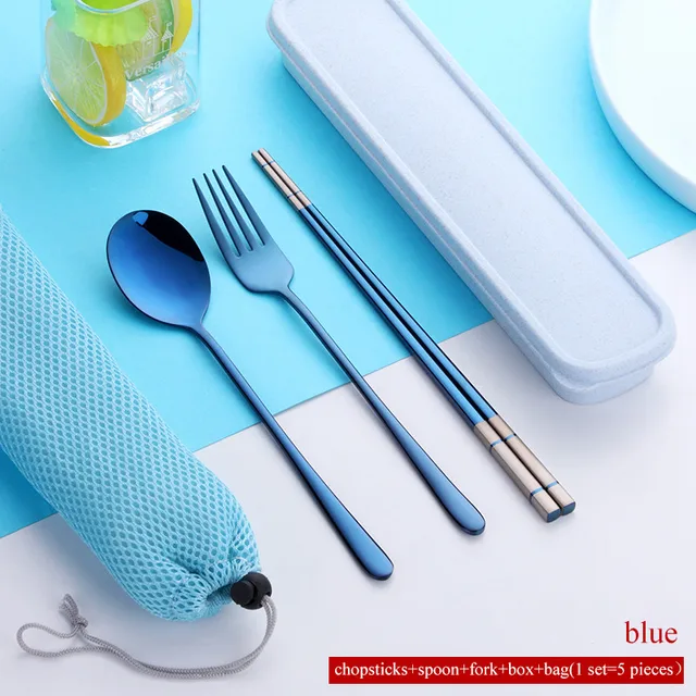 Portable Steel Cutlery Set Tableware Fork Chopsticks Spoon R0E2