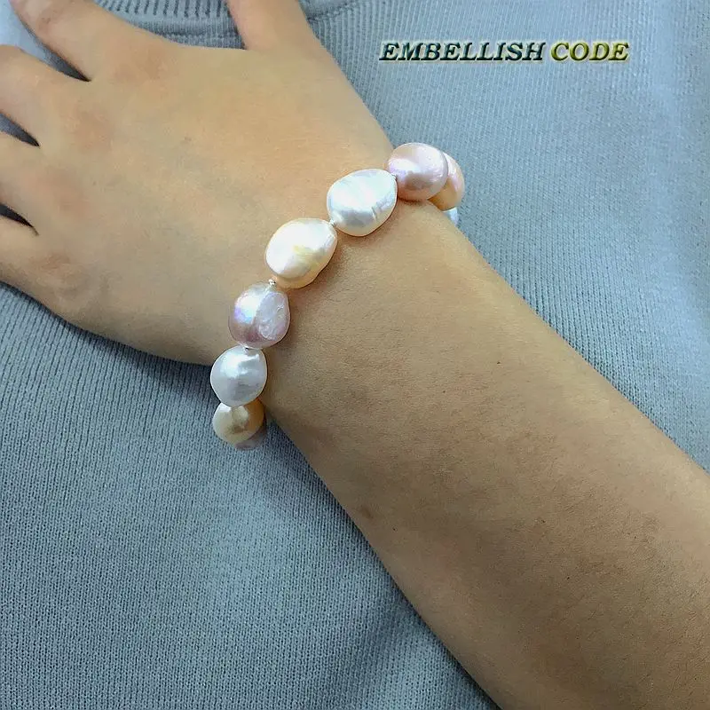 Rainbow Lustrous semi baroque irregular pearl bracelet Mixed color white pink purple stely real freshwater pearls for summer 2