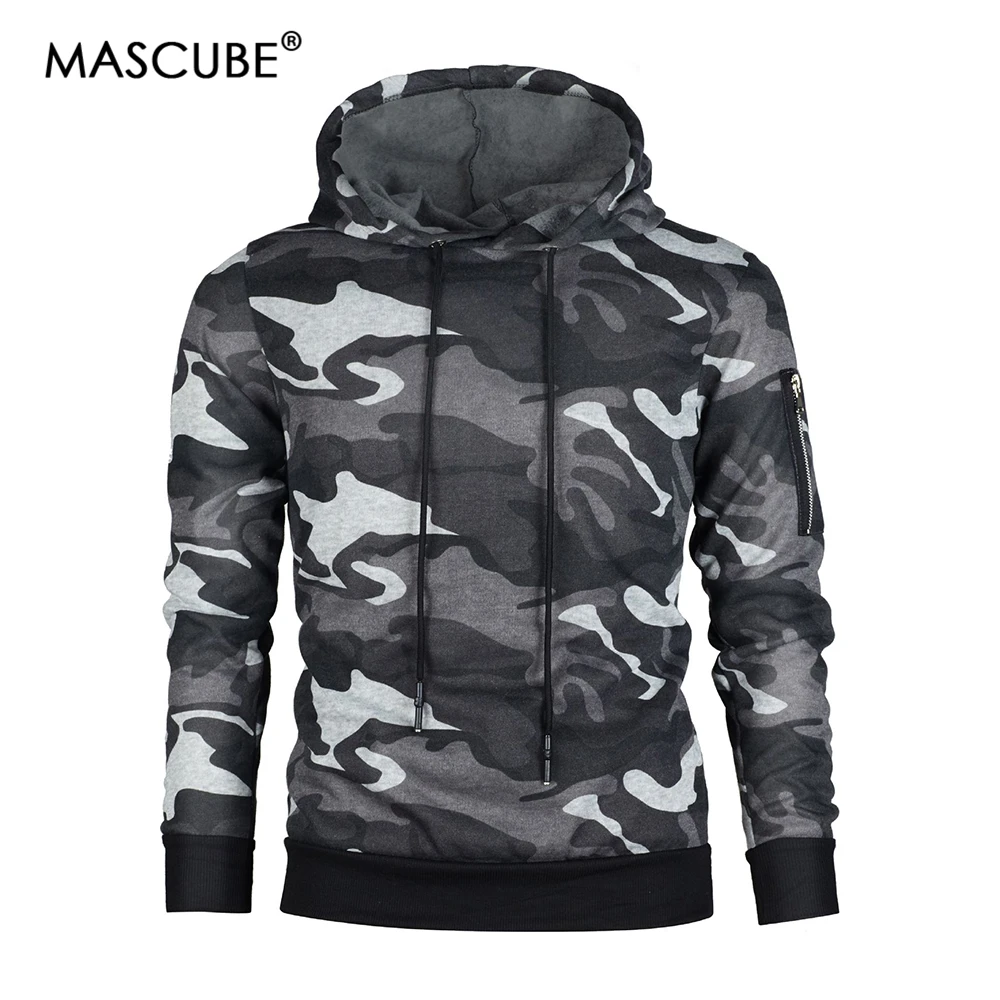 Discount MASCUBE 2019 Spring New Men Hoodies Sweatshirt Fashion Camouflage Military Tracksuit Casual Male Hooded Pullover
