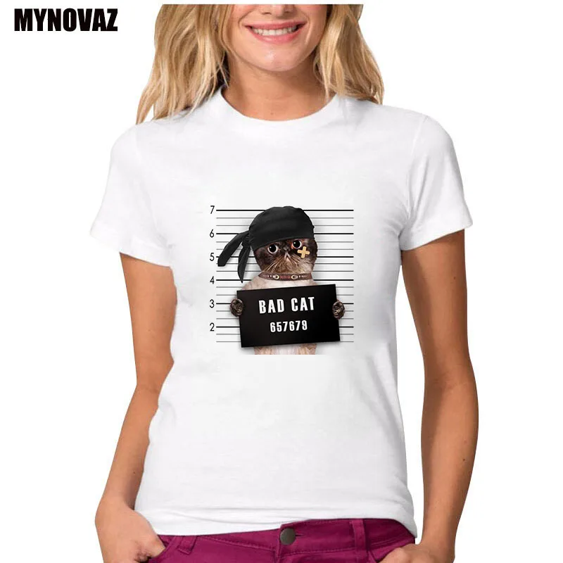 

Summer Tops Women T-Shirt Fashion Cute Funny Animal BAD Cat Fight HD Print Short Sleeve T Shirt Harajuku Lady Casual O-Neck Tees