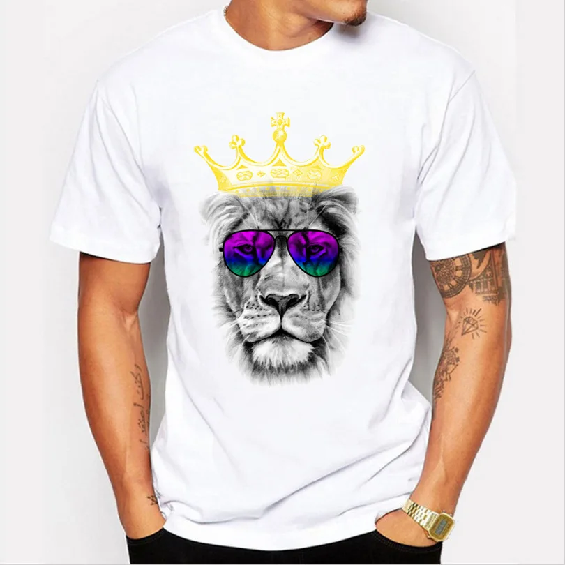 Мужские топы, лето, корона, Лев, 3D белая мужская футболка, модная футболка с животным принтом, мужская повседневная футболка с коротким рукавом, Homme 4XL