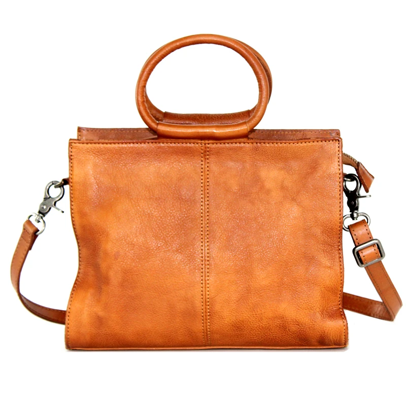 

Hand Painted Designer Round Handle Women Elegant Purse Genuine Leather Zipper Closure Female Handbag Cowskin Lady Shoulder Bag