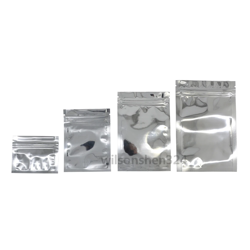 

Silver Color Pouch Glossy Silver Gift Zip lock Bags Reusable Leak Proof Zipper Plastic Smell Proof Pouch 100 Pcs