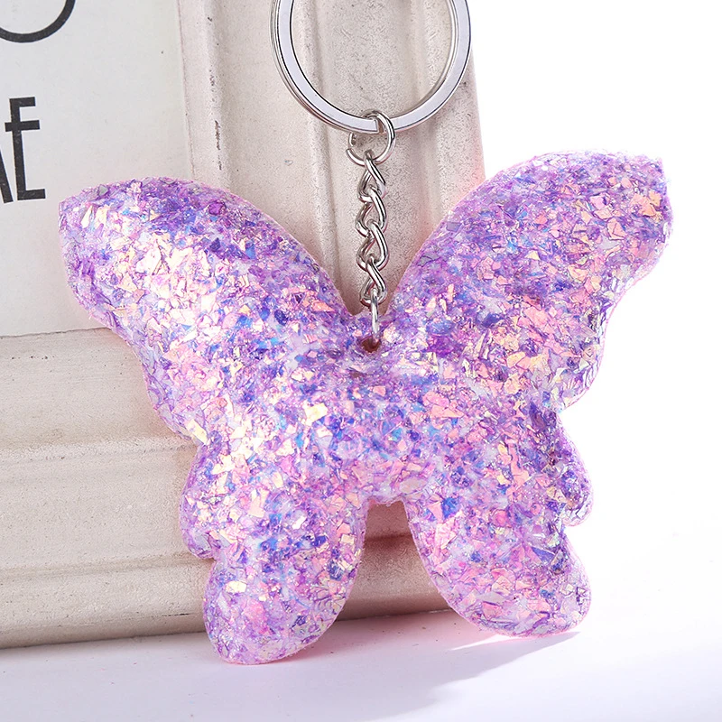 

Colorful Cute Butterfly Sequin Glitter Key Chains For Women Girls Animal Shape Handbag Pendant Keychains Jewelry Accessories