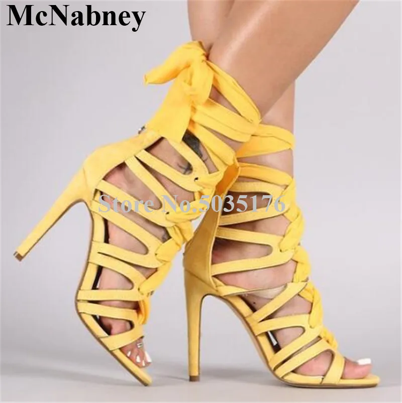 

2019 European New Peep Toe Cross-tied Lace-Up Stiletto Heel Hollow Mid-Calf Boots Zip Short Boots Summer Fashion Women Shoes
