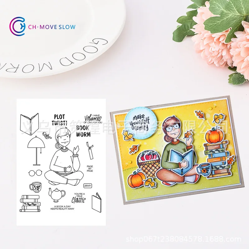 

Reading METAL CUTTING dies For Scrapbook card Making Girl&book stamps&die set for card craft stitched Embossing lamp die mold