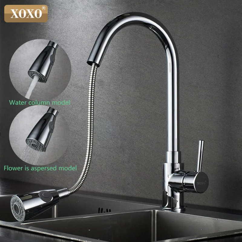  XOXO Deluxe Pull out Spray Kitchen Faucet Mixer Tap Pullout Sprayer Kitchen Faucet SATIN NICKEL BRU - 32769724148