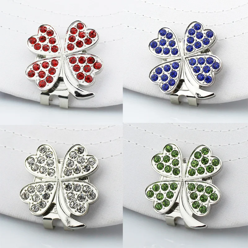 New Beatiful Crystal Four leaf clover Golf Hat Clip Golf Ball Marker