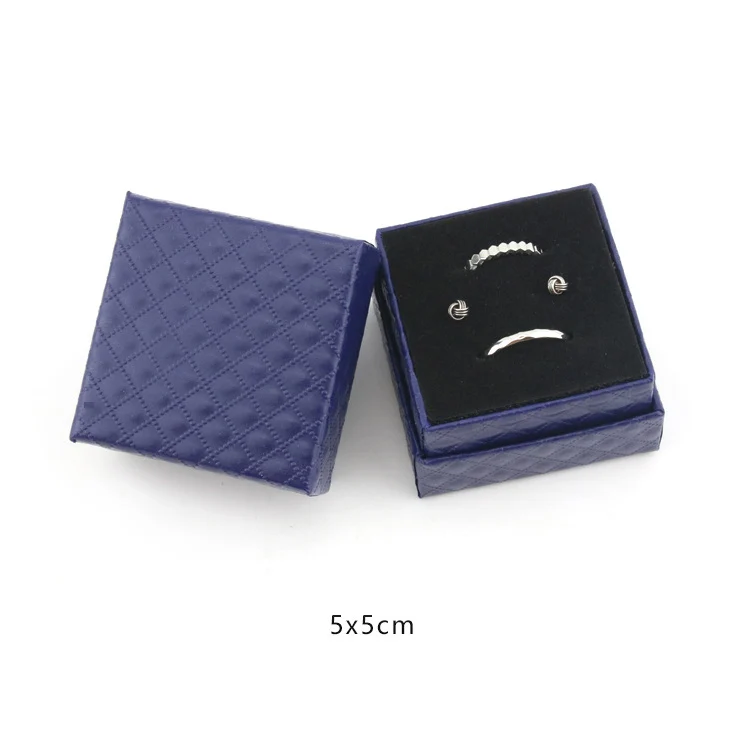 Square Jewelry Box Necklaces Earrings Bracelets Organizer Boxes Gift Packing Engagement Ring Display Black White Red Wholesale - Цвет: 5x5 Navy Blue