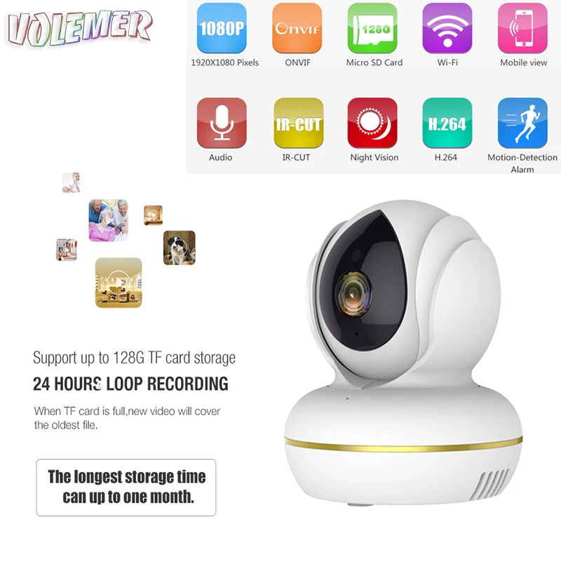 

Volemer Hxy7 Ip Camera Home Security Hd 1080P Baby Monitor Wifi Infrared Night Vision Video Surveillance Camcorder App Control