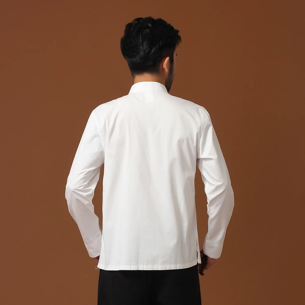 Черный Для мужчин хлопка с длинным рукавом кунг-фу Рубашка Классический китайский Стиль Тан Костюмы Размеры размеры s m l xl XXL, XXXL hombre Camisa mim02A