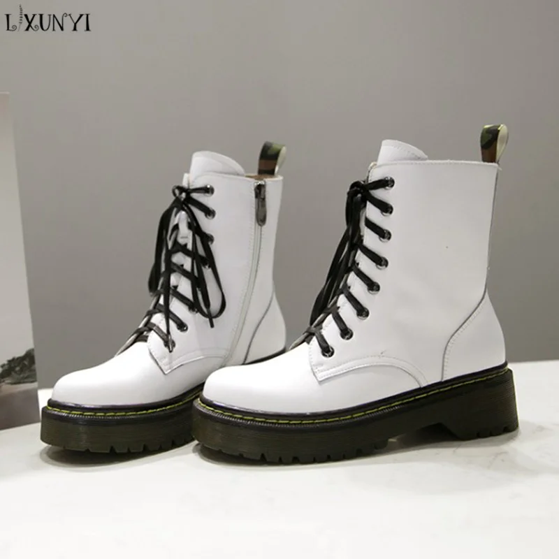 

LXUNYI Lace Up Ankle Boots Women Vintage Genuine Leather Shoes Female Plus Size Platform Flat Winter Boot Warm Woman Footwear