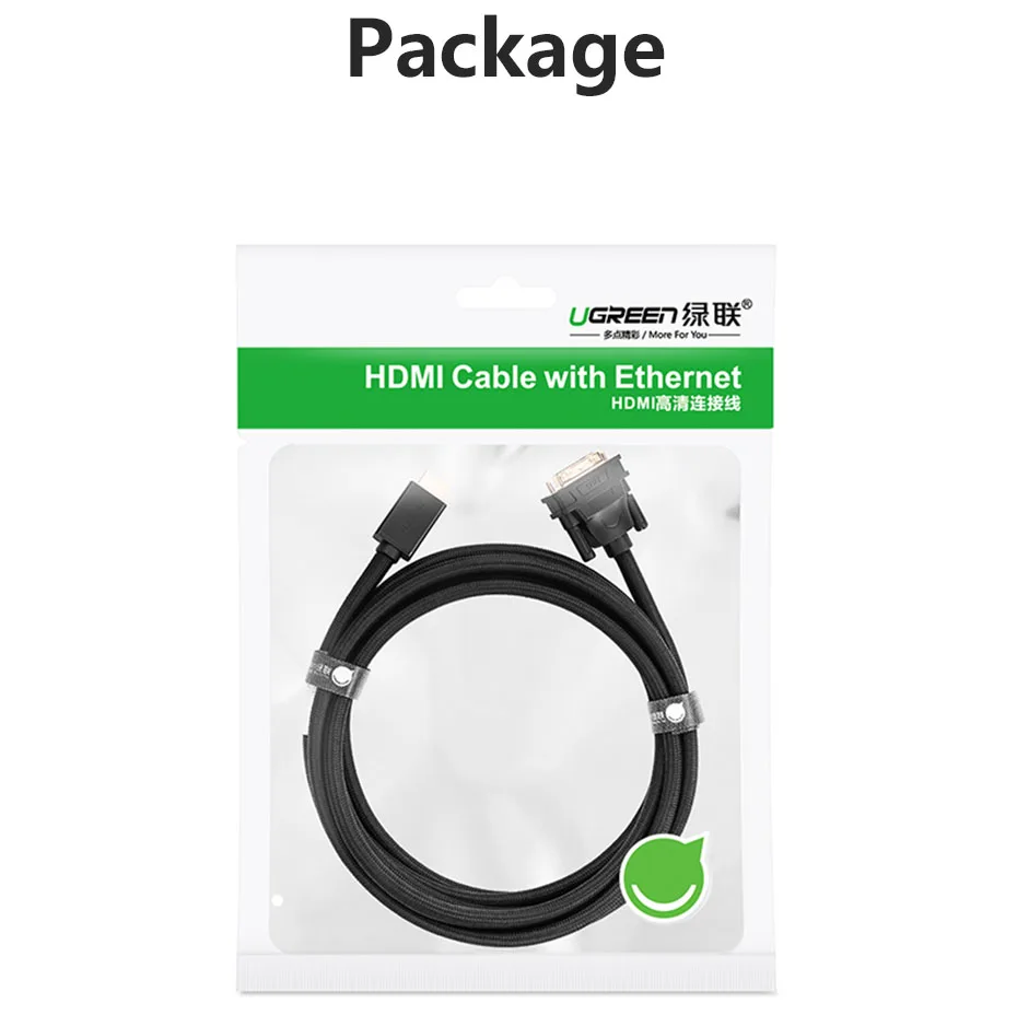 Ugreen HDMI к DVI DVI-D 24+ 1 pin адаптер 3D 4K DVI Мужской к HDMI Мужской конвертер кабель для lcd DVD HDTV xbox hdmi кабель 2 м 3 м