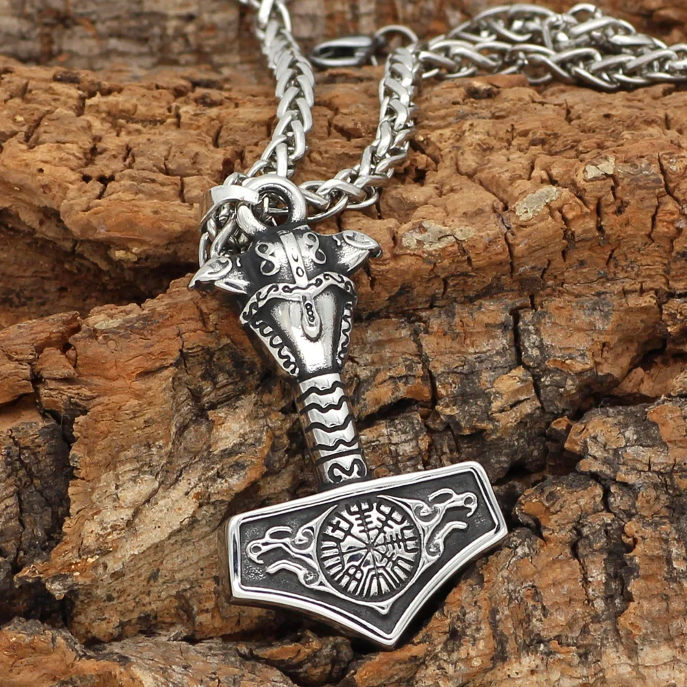 

Nordic viking thor hammer Mjolnir Vegvisir stainless steel odin helmet raven pendant necklace
