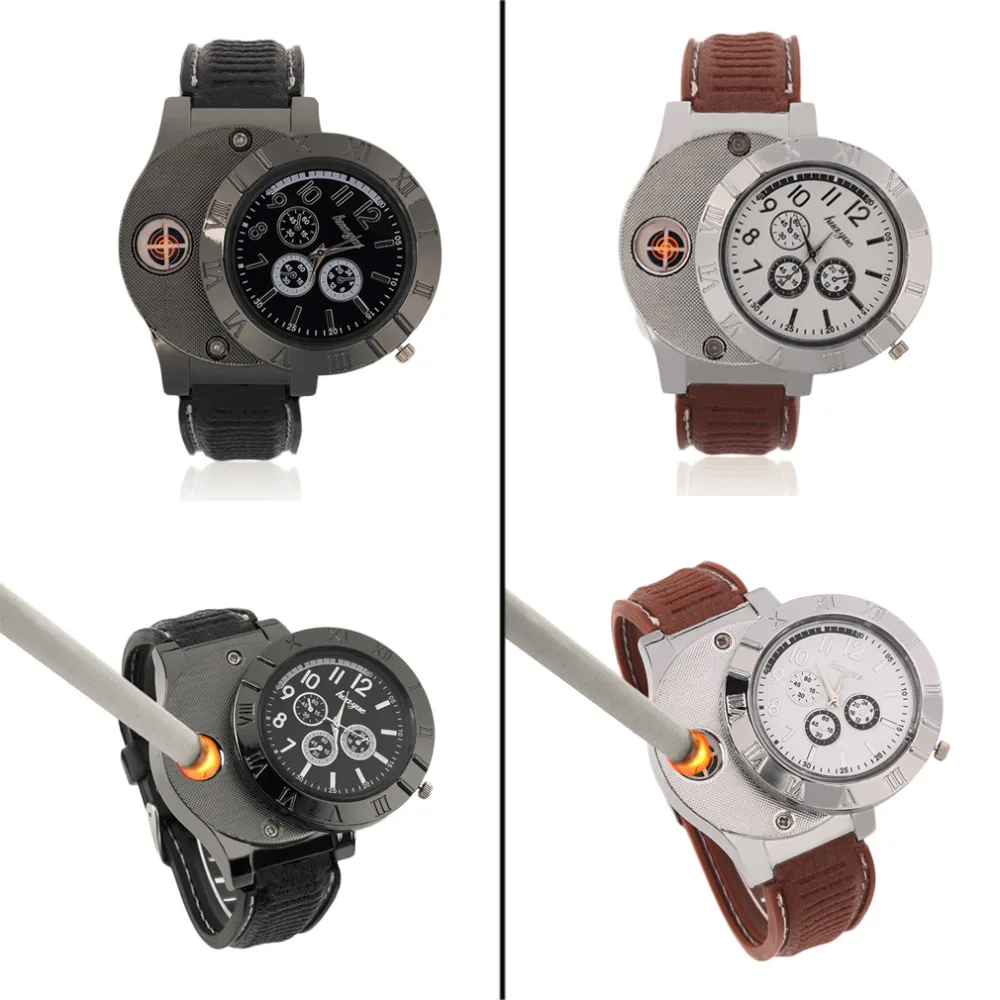 

Professional Environmental Electronic Lighter Quartz Watch USB Rechargeable Lighter Watch with LED Indicator Light New