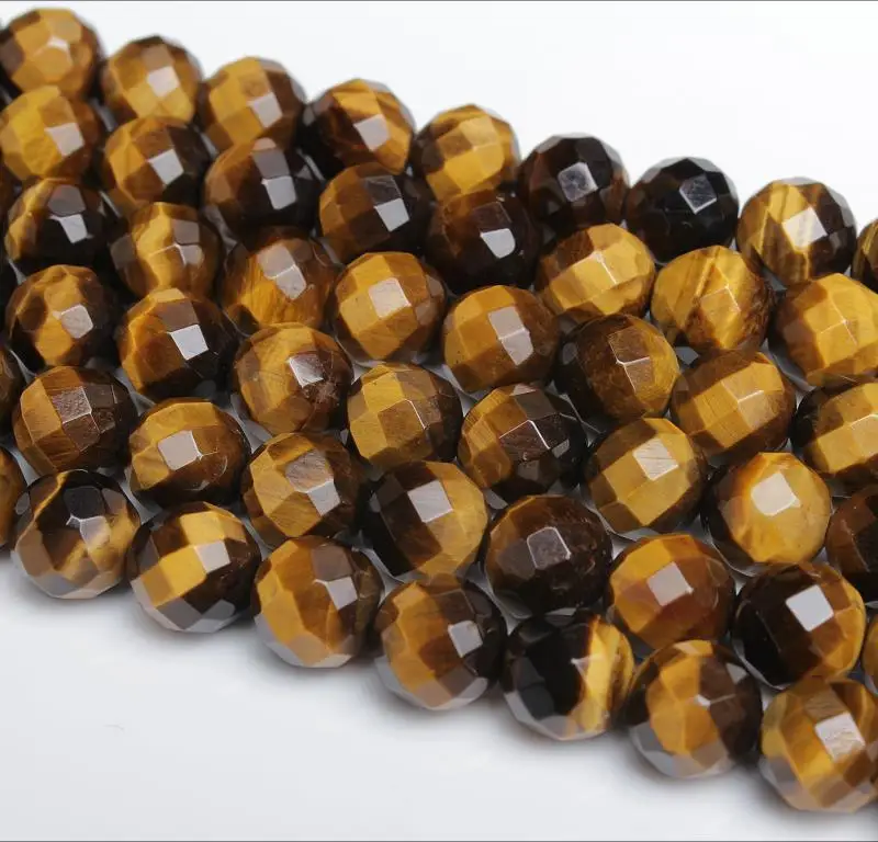 

6 8 10 12mm Natural AAA 64 Facet Yellow Tiger Eye Round Gemstone Loose Beads For Necklace Bracelet DIY Jewelry Making 15inch