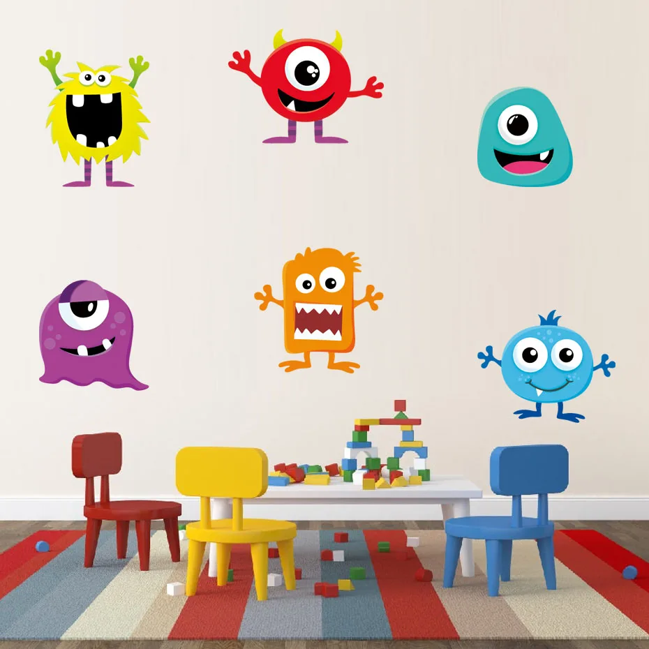 Little Cartoon Monster Window Decals Modern Wall Art Wallpaper For Fridge Home Decor Vinyl Wall Sticker For Kids Nursery Bedroom (2)