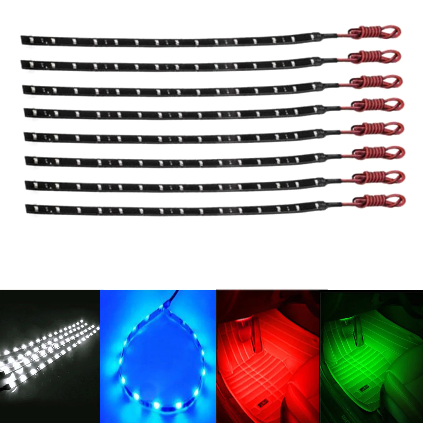 

8pcs 12V 3258 15 LED SMD 30cm Car Motor Vehicle Flexible Waterproof Strip Light Green/White/Red/Blue 2017 WWO66