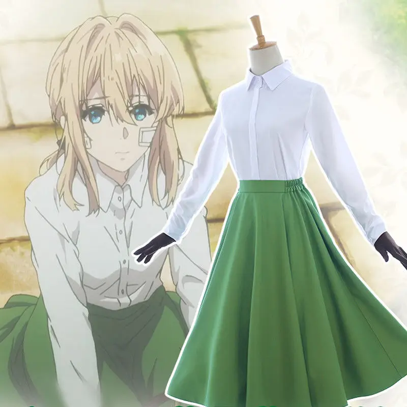 Аниме Violet Evergarden Auto Memory Doll костюмы для косплея белая блузка зеленое платье