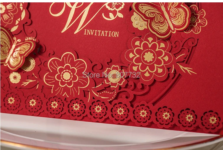 Высококачественная свадебная пригласительная карта 185*125 мм лазерный узор с золотым бронзовым, включая конверт и уплотнение