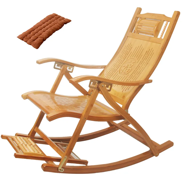 Modern Foldadble Bamboo Rocking Chair Recliner With Foot Rest