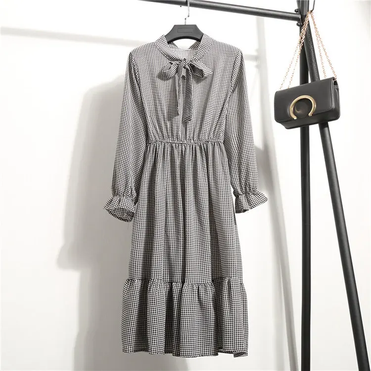 24 Types Floral Print Dresses Women Autumn Chiffon Dress Casual Bowknot O-Neck Long Sleeve Vestidos Mujer Retro Robe Femme Dress (29)