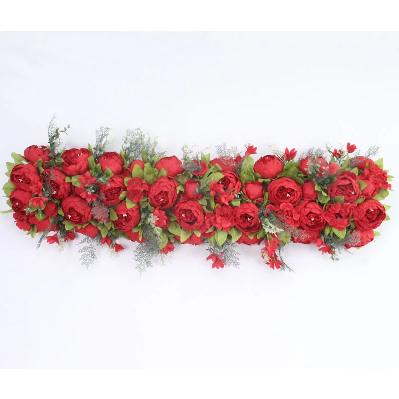 custom made Artificial rose flower row Wedding background wall arch Welcome desk decorative fake flower Home holiday decoration - Цвет: A Red