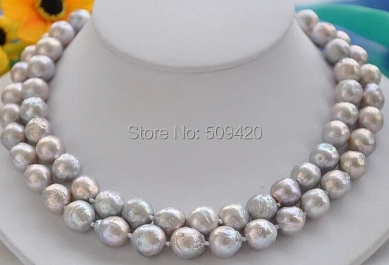 

Free Shipping >>2row 12mm gray almost round Edison PEARL NECKLACE