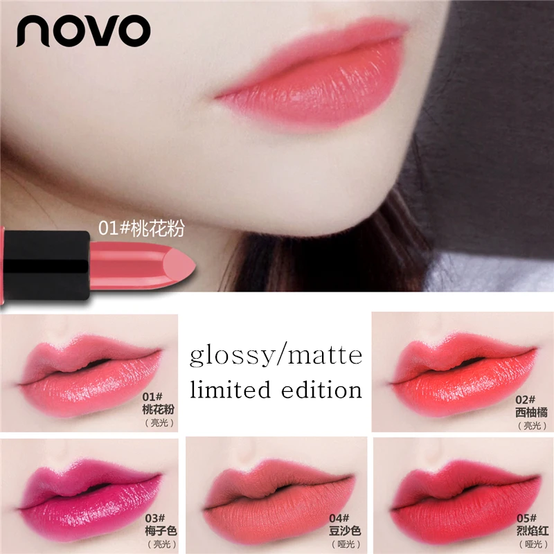 5pcs/lot NOVO Lip Makeup Mini Lipstick Set Matte and Glossy Moisturizer Lip Stick