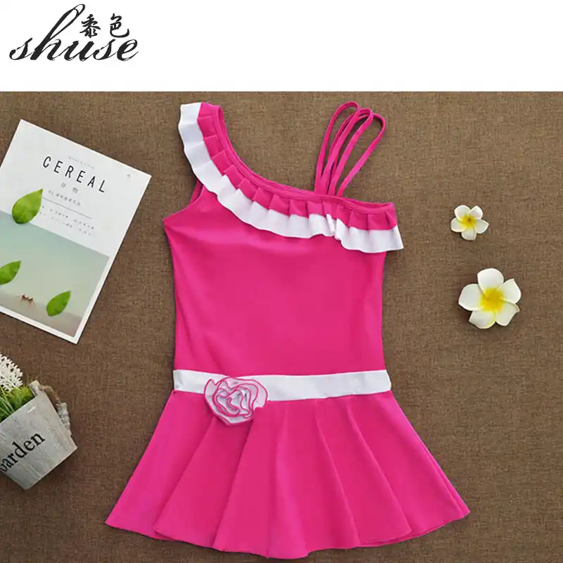 One Shoulder Swimsuits Big Girl Swim Dress Children's Swimwear One