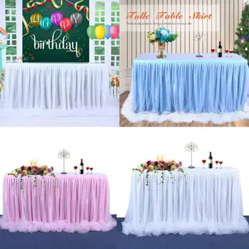 

2019 Table Skirt Tulle Lace Mesh For Weddings Celebrations Parties Events White Pink Blue New