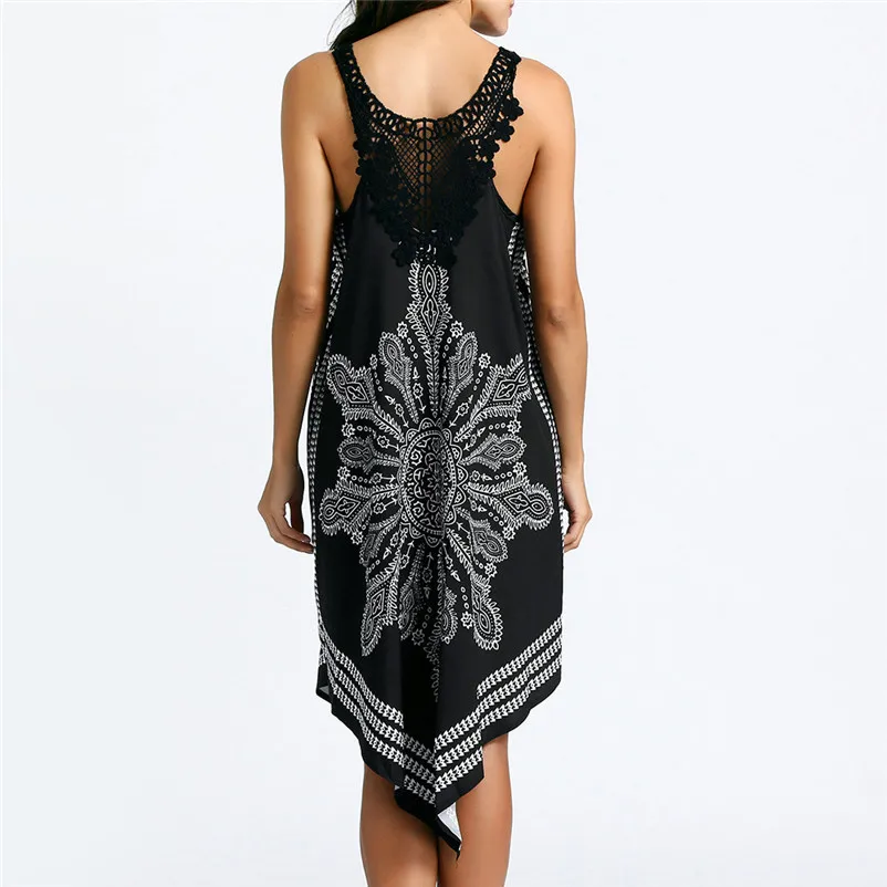 HOT Sell dress summer 2018 Women Ladies Lace Splice Printing Sleeveless Mini Dress Summer Beach Dress vestidos robe J18#N (10)