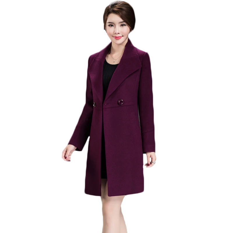 Women's Loose Plus Size Clothing Autumn Winter Fashion Turn Down Collar Double-breasted Slim Wool Trench Coat Jacket XH598