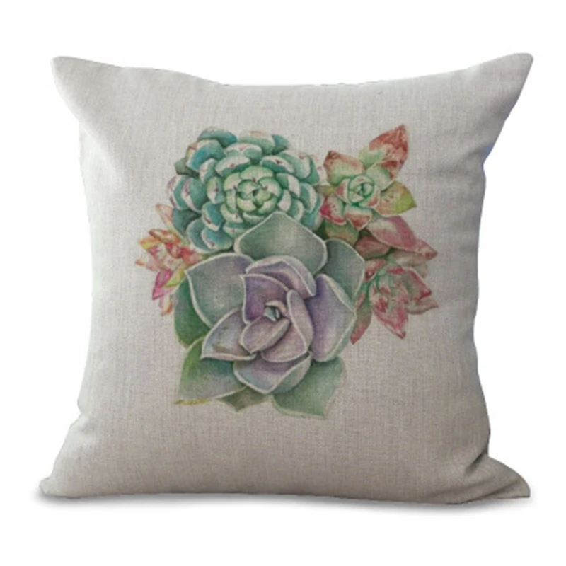 Linen Cototn Cactus Plants Cushion Cover Green Leaves Pillow Case Seat Sofa Home Decorative Pillow Cover Textiles Pillowcase