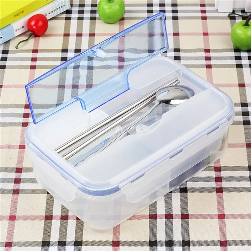 

Mrosaa 1PC 1000ML Portable Microwave Bento Lunch Box with Soup Bowl Chopsticks Spoon Food Containers Lunchbox Kids School Gift