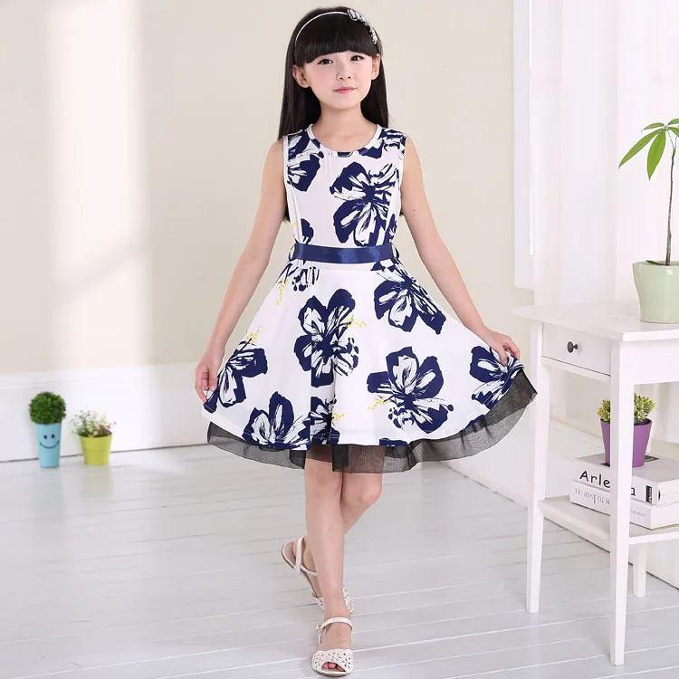 2015 new summer girls dress children dress chinese style blue and