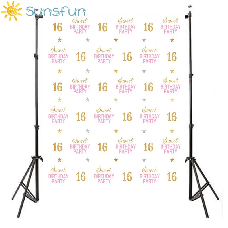 

Sunsfun Sweet 16 Party Decoration Photo Booth Backdrop Customized Name Kids Princess Girl Birthday Photography Background
