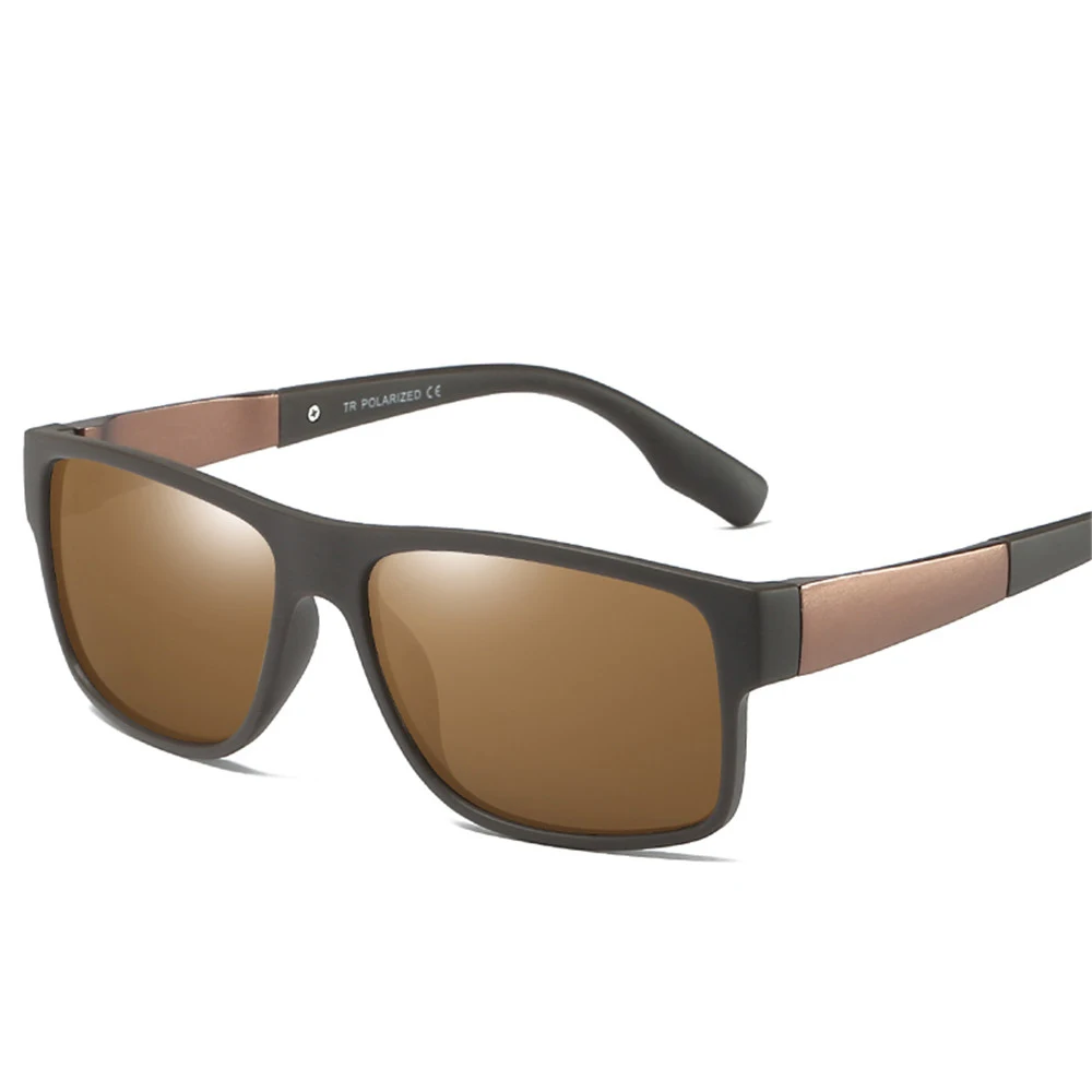Ruosyling UV 400 поляризованные мужские солнцезащитные очки Квадратные Солнцезащитные очки Мужские Винтажные TR 90 Ультра-светильник матовые черные темные солнцезащитные очки для пляжа - Цвет линз: Brown