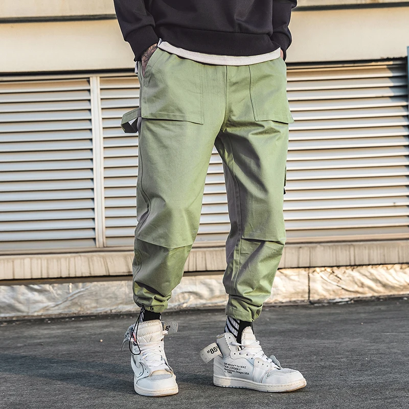 

Drop Shipping Japan Style Big pocket Harem Pants 2019 New Men Spring Hip Hop Ribbon Streetwear Male Tatical Joggers Trousers