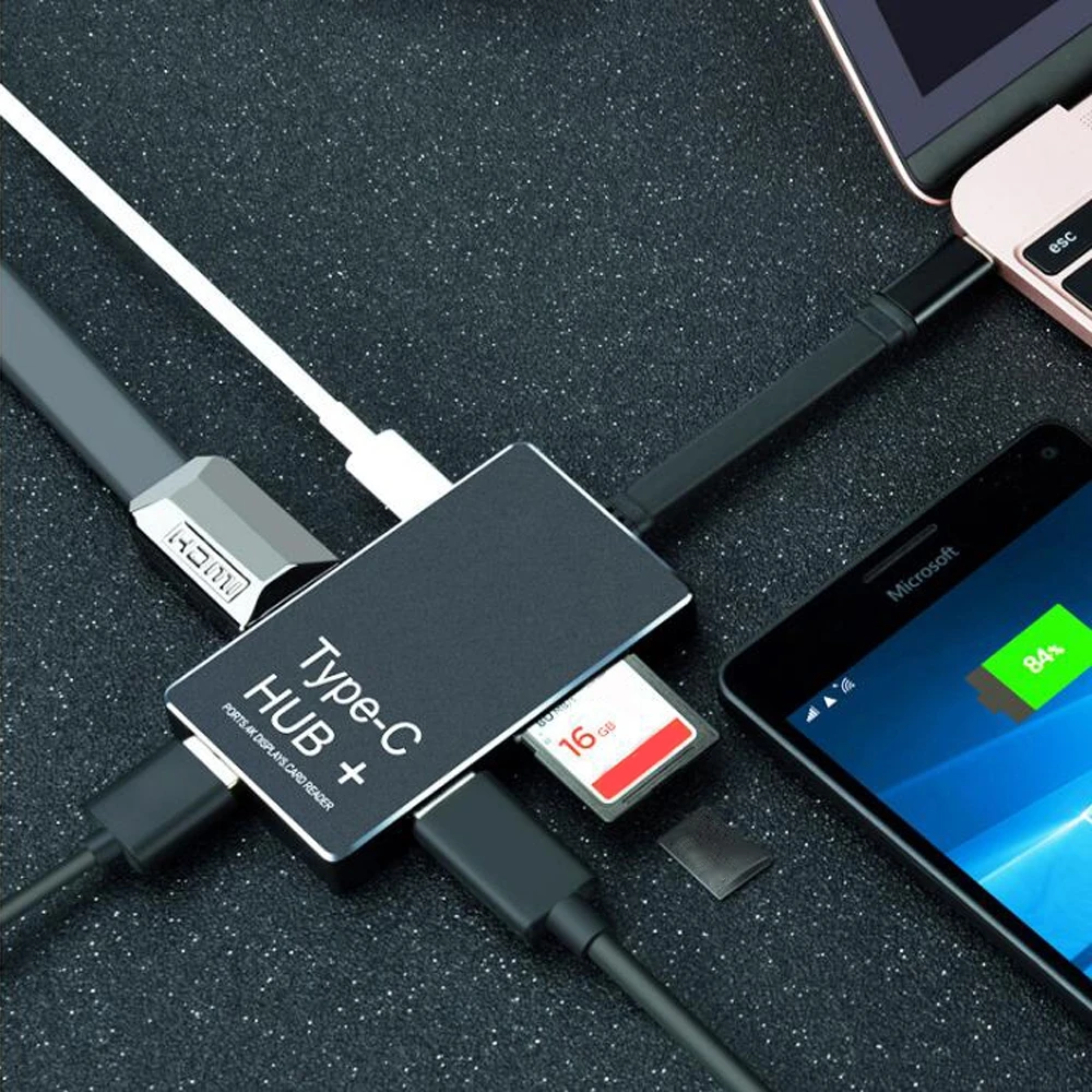 10 개당 6 포트 USB 3.1 c형-4K HDMI 어댑터 + SD/마이크로 SD 카드 리더 + 맥북용 USB 3.0 c형 충전 허브 어댑터