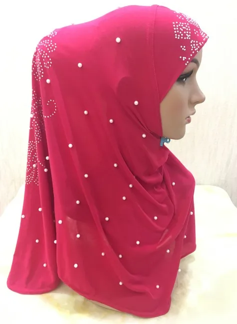 H1256 muslim one piece hijab scarf with stones and handmade pearls,mixed colors, fast delivery