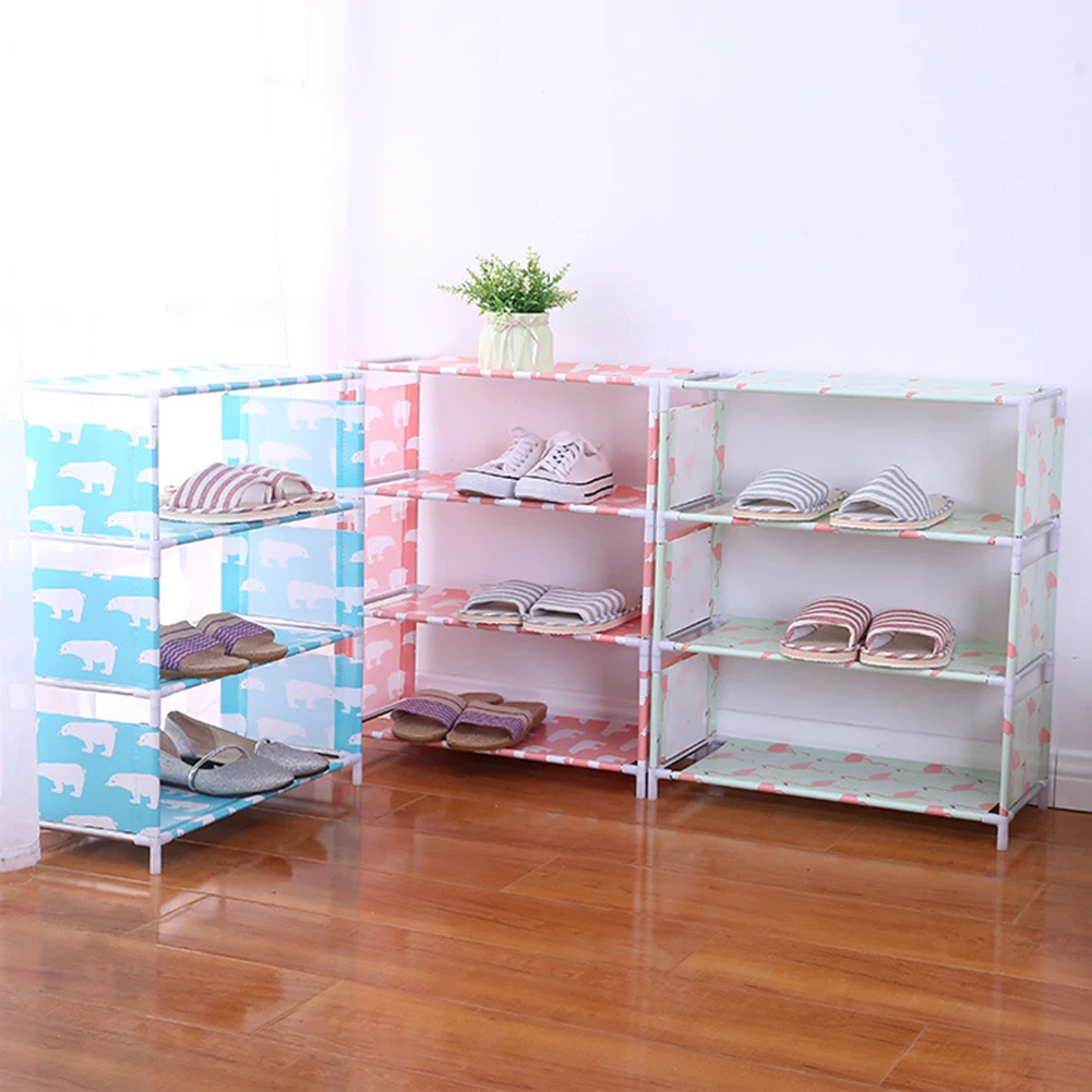 DIY 4 طبقات أكسفورد القماش مجلس الوزراء رف الأحذية فلامنغو القطبية الدب تصميم المنظم حذاء شماعات الساخن