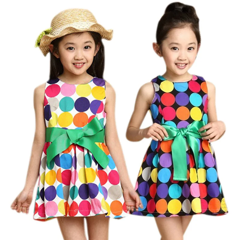 2015 New Fashion Colorful Rainbow Polka Dot Children Baby Girl Big