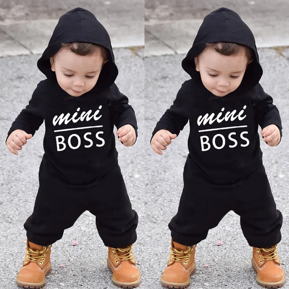 Baby boy girl hoodie sweatshirt long sleeve letter print toddler letters close mini boss hoodie clothes 12-24M