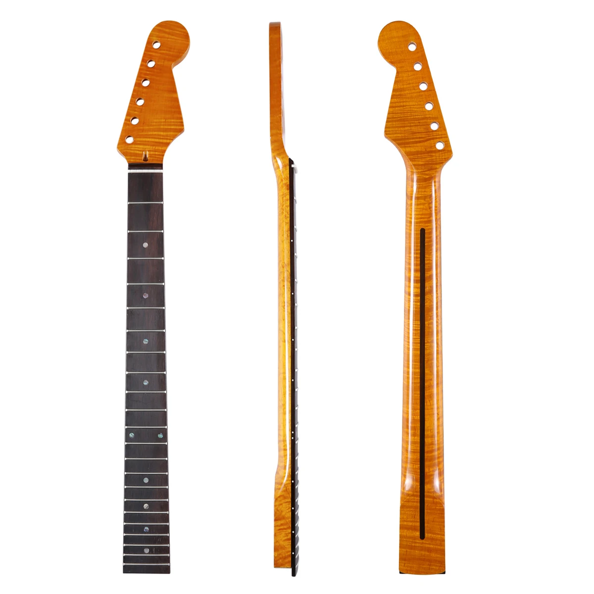 

High Quality 22 Fret Canadian Tiger Flame Maple Strat Neck with Rosewood Fingerboard Abalone Inlay Bone Nut for Stratocaster