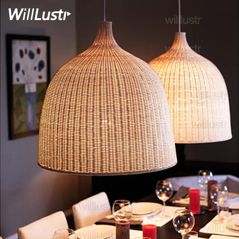 

Willlustr handmade wicker pendant lamp dinning room living room suspension light hotel hall restaurant hanging lighting