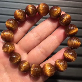 

Certificate Natural Copper Rutilated Quartz 13mm Cat Eye Crystal Big Round Beads Bracelets Women Man Wealthy Stone AAAAAAA