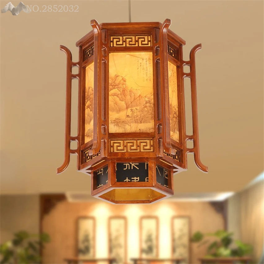 Chinese style pendant lamp Antique sheepskin solid wood light for living room restaurant corridor lantern lighting decor | Лампы и